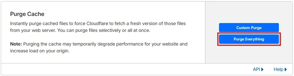 Caching → Configuration → Purge Cache → Purge Everything
